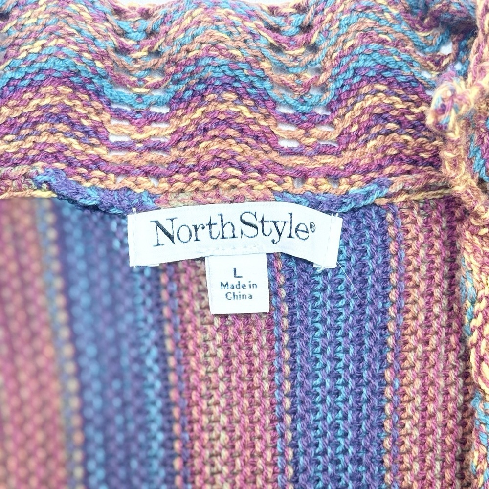 Open Knit Rainbow Cardigan Sweater Crochet Bell Sleeve Women L Beach Boho Indie - Picture 6 of 9